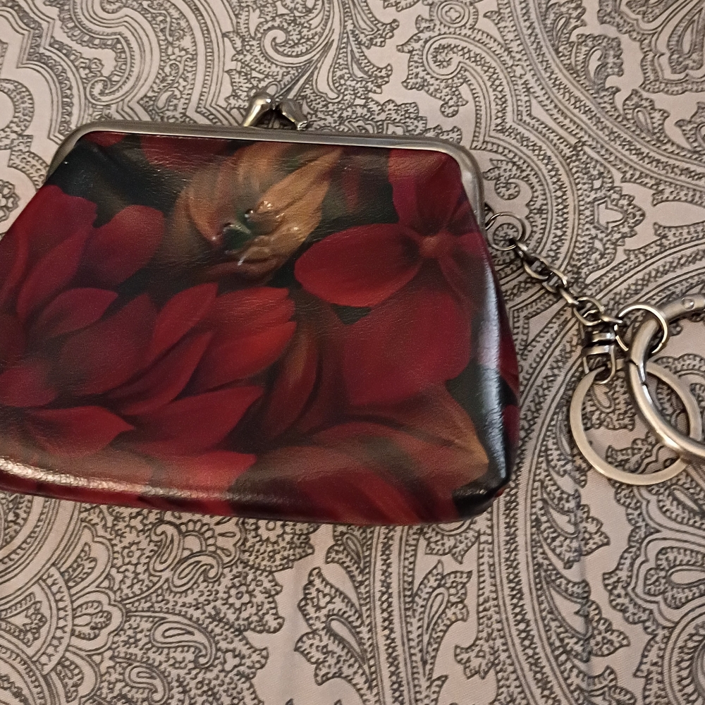 Patricia Nash Leather Floral Red Coin Purse Keychain - Women's Small Bag